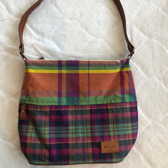 Fossil Plaid Satchel/Tote - Picture 1 of 5